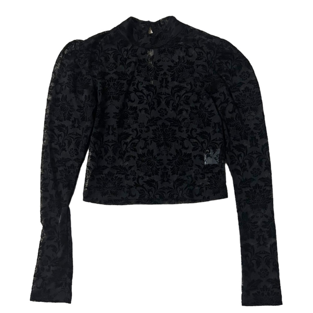 || NEW || Motel Black Floral Sheer Fitted Cropped Long Sleeve Women’s XS - Picture 3 of 7